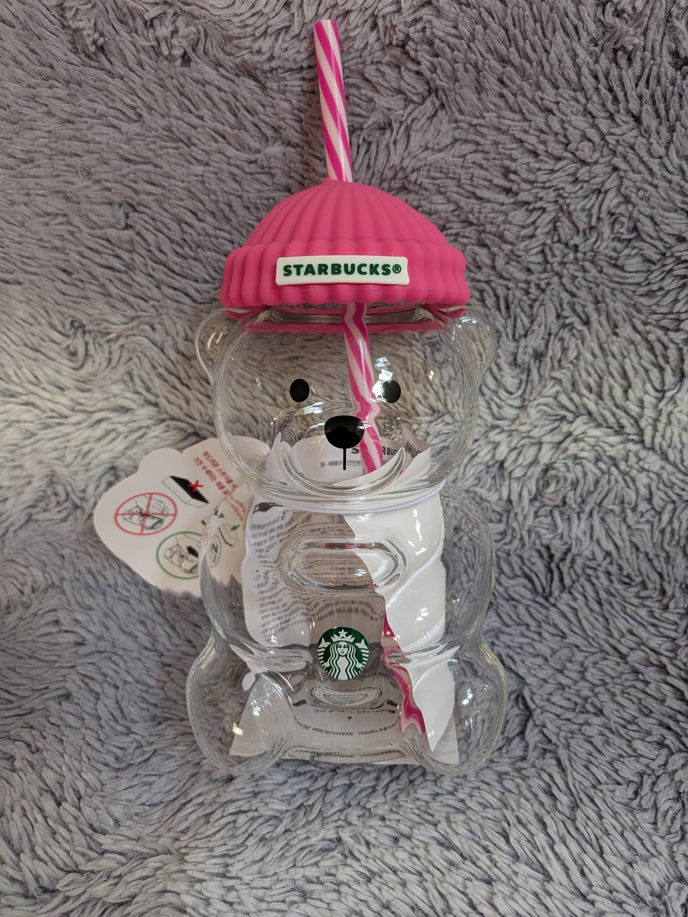 Starbucks Asia AUTHENTIC Hot Pink Bear Glass BNWT